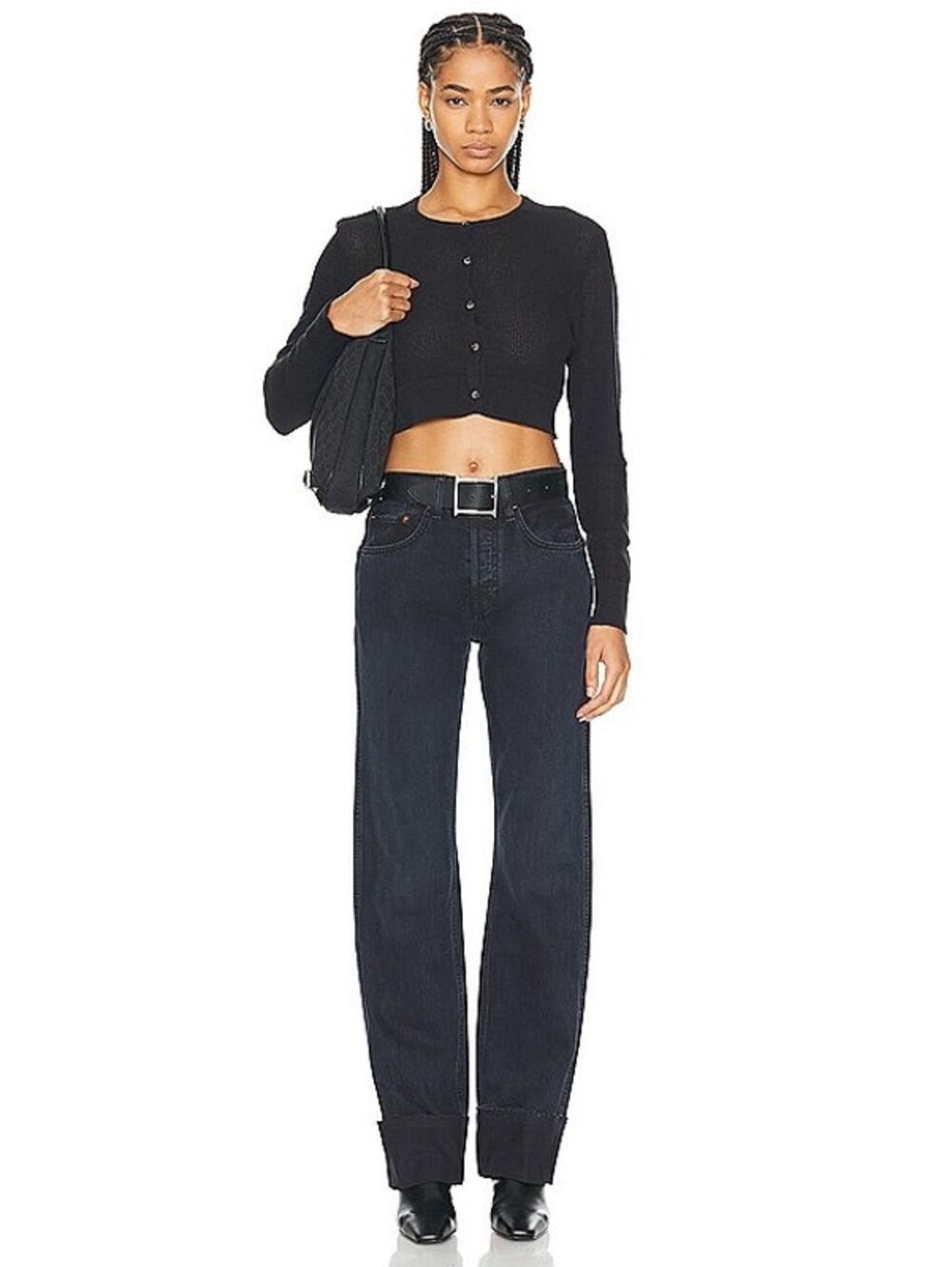 Re/Done High Rise Loose Long Denim Blackened Blue Women's 29 Rigid Jeans